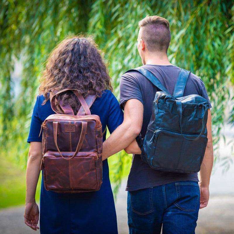 Leconi Großer Rucksack Lederrucksack Freizeitrucksack Damen Herren Leder Braun LE1020