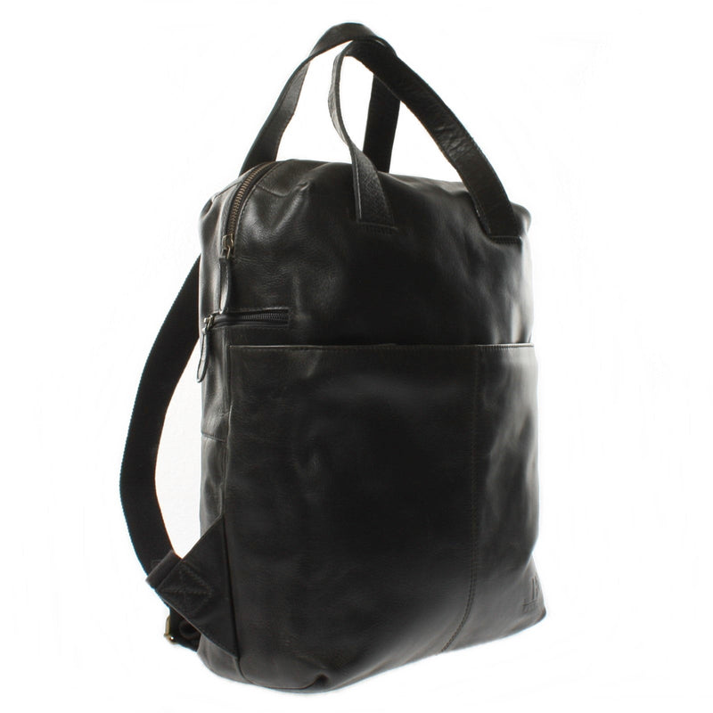 Leconi Großer Rucksack Lederrucksack Freizeitrucksack Damen Herren Leder Schwarz LE1020