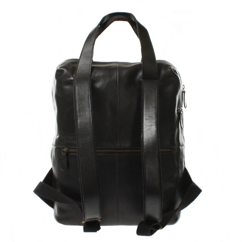 Leconi Großer Rucksack Lederrucksack Freizeitrucksack Damen Herren Leder Schwarz LE1020