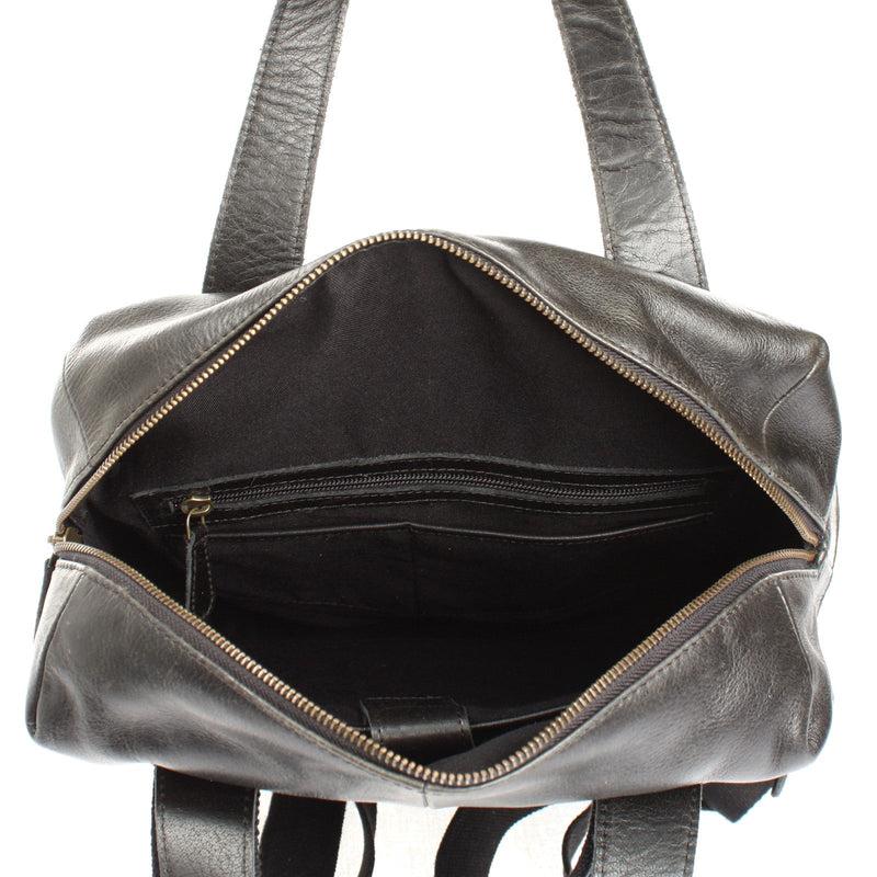 Leconi Großer Rucksack Lederrucksack Freizeitrucksack Damen Herren Leder Schwarz LE1020