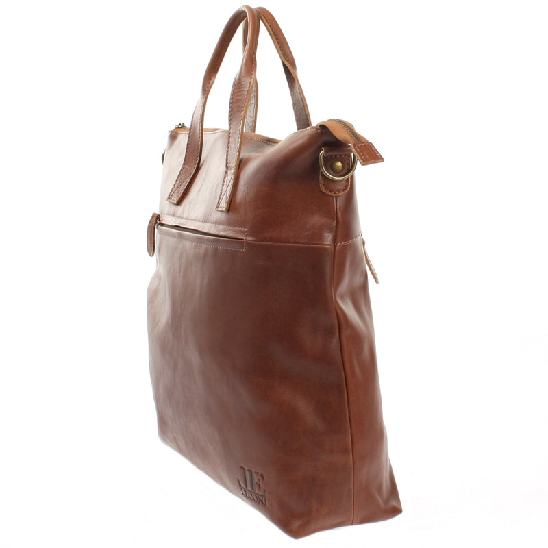 Leconi Großer Shopper Henkeltasche Damentasche Leder Braun LE0069