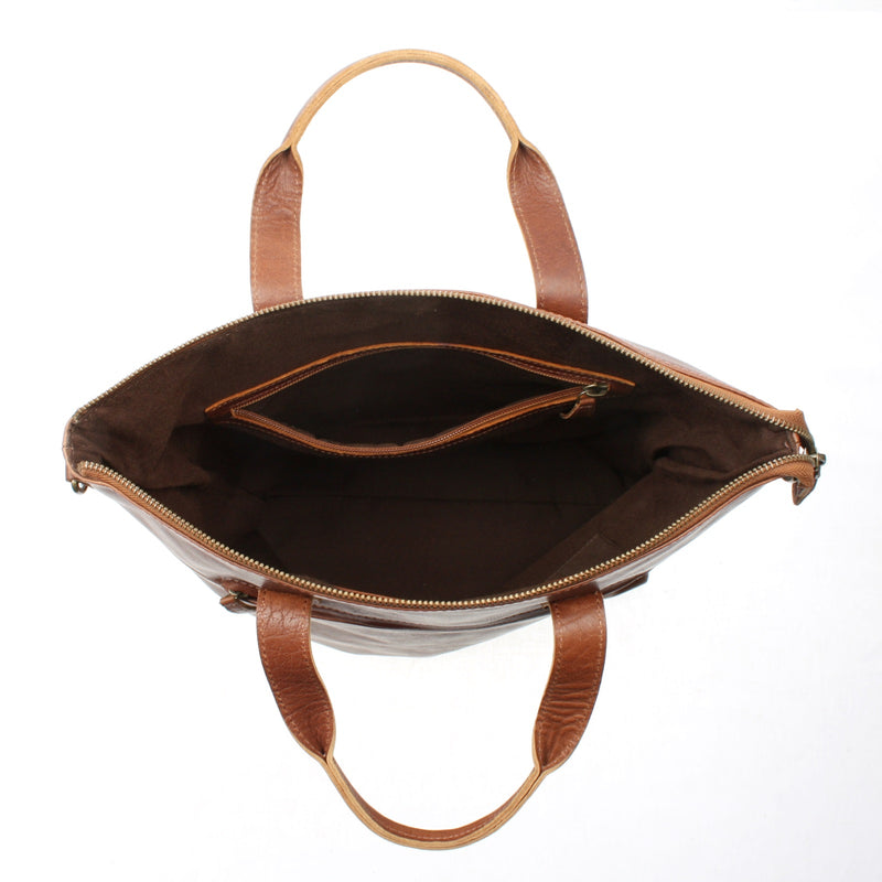 Leconi Großer Shopper Henkeltasche Damentasche Leder Braun LE0069