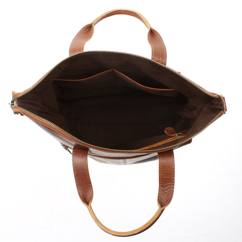 Leconi Großer Shopper Henkeltasche Damentasche Leder Braun LE0069