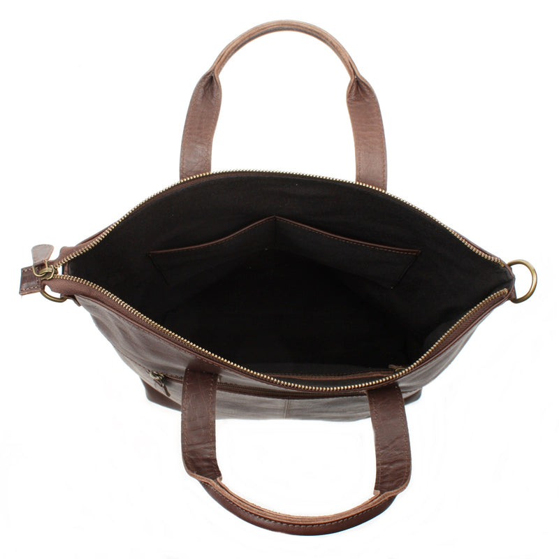 Leconi Großer Umhängetasche Henkeltasche Leder Dunkelbraun LE0069