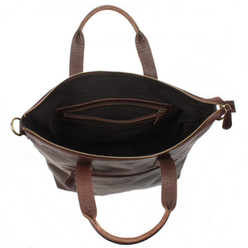 Leconi Großer Umhängetasche Henkeltasche Leder Dunkelbraun LE0069