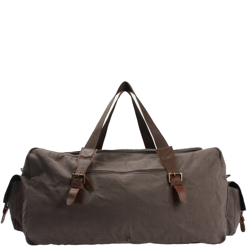 Leconi Großer Weekender Reisetasche Sporttasche Damen Herren Leder Canvas Grau LE2019