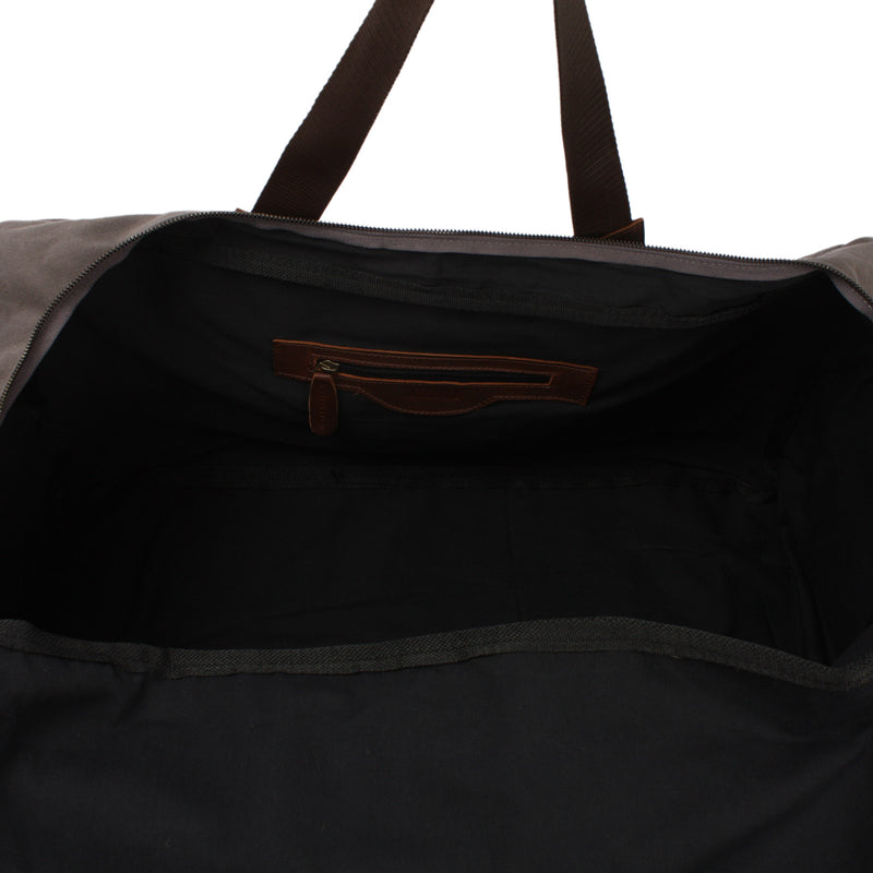 Leconi Großer Weekender Reisetasche Sporttasche Damen Herren Leder Canvas Grau LE2019