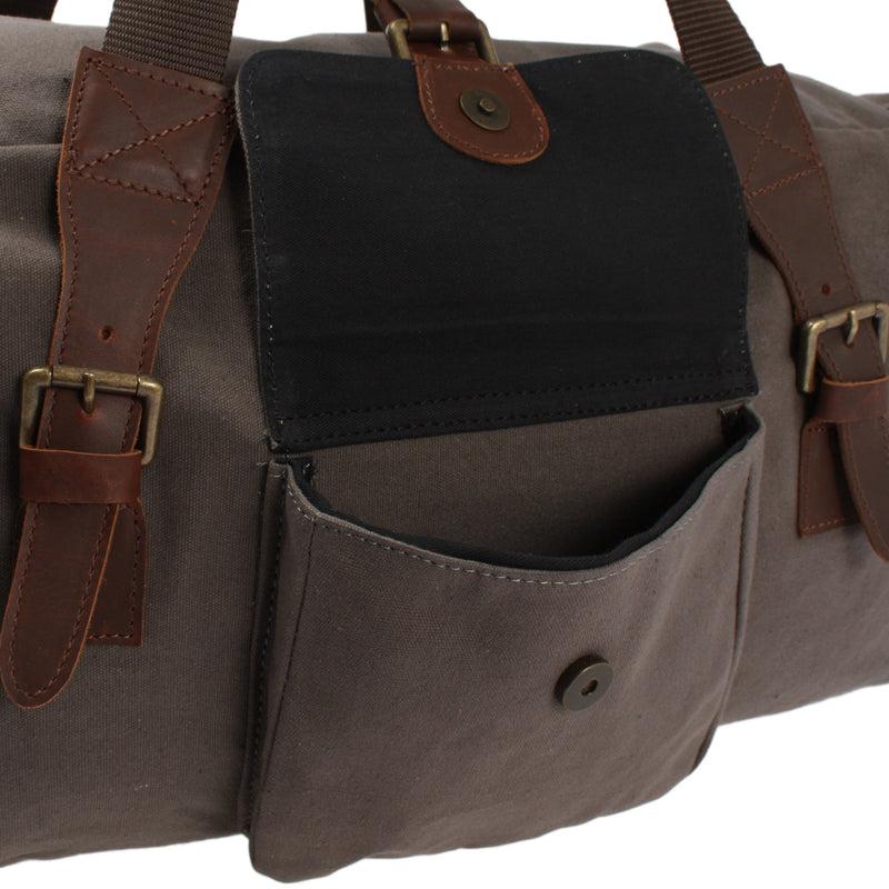 Leconi Großer Weekender Reisetasche Sporttasche Damen Herren Leder Canvas Grau LE2019