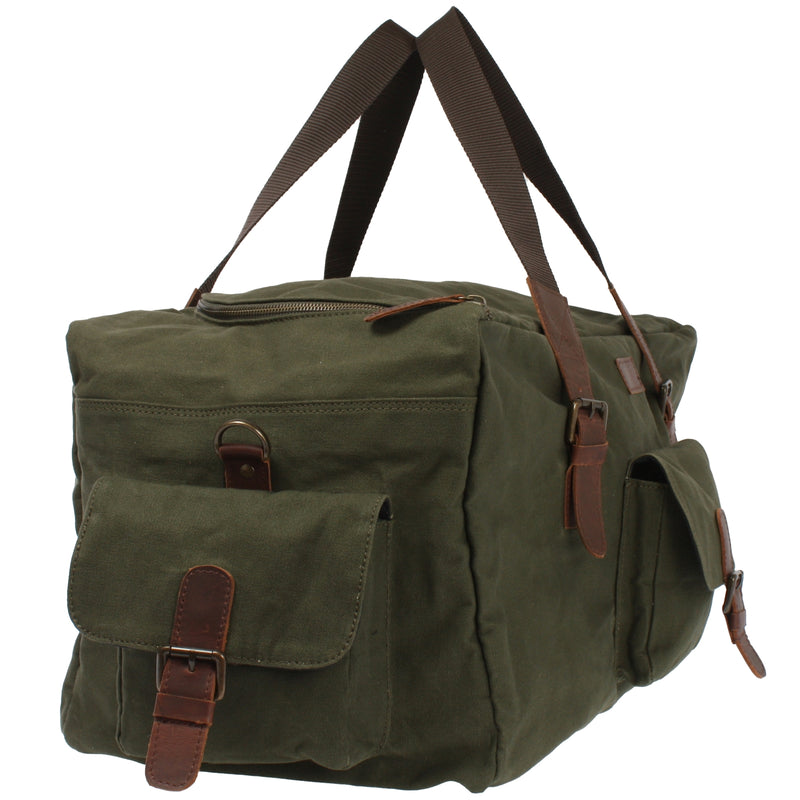 Leconi Großer Weekender Reisetasche Sporttasche Damen Herren Leder Canvas Grün LE2019