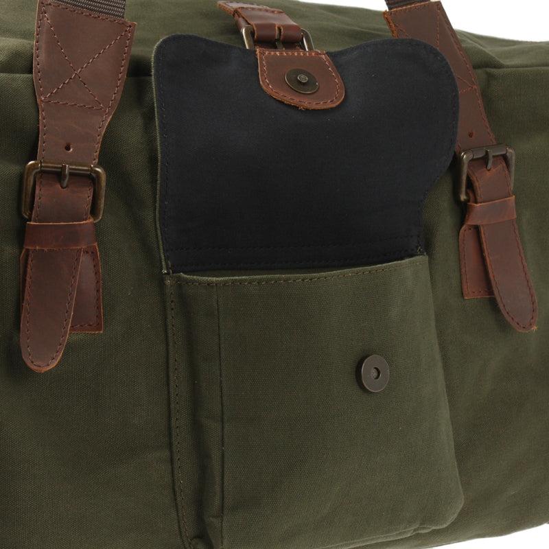 Leconi Großer Weekender Reisetasche Sporttasche Damen Herren Leder Canvas Grün LE2019