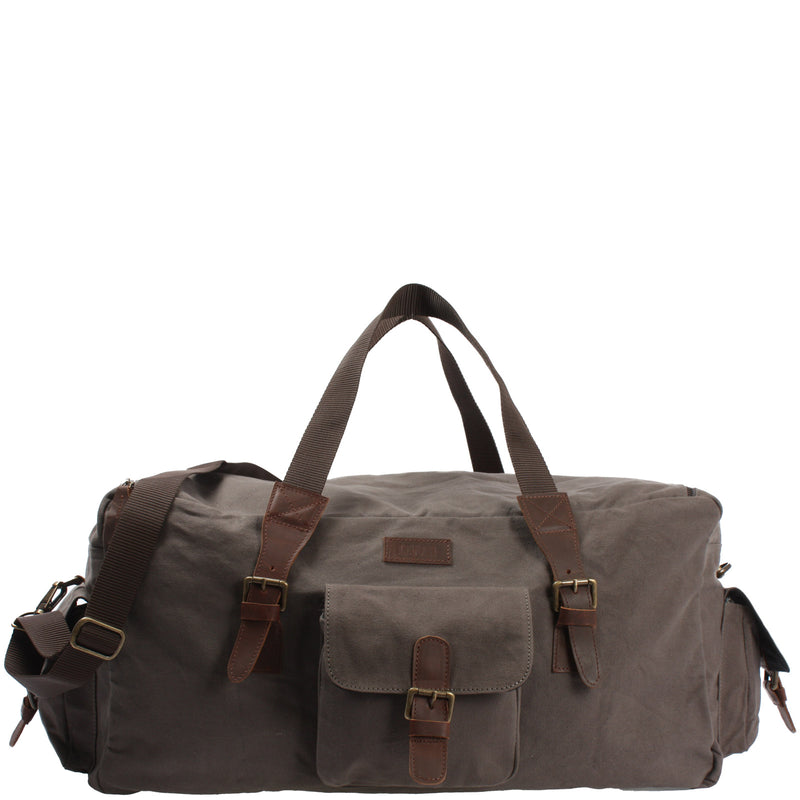 Leconi großer Weekender Reisetasche Sporttasche Damen Herren Leder Canvas grau LE2019