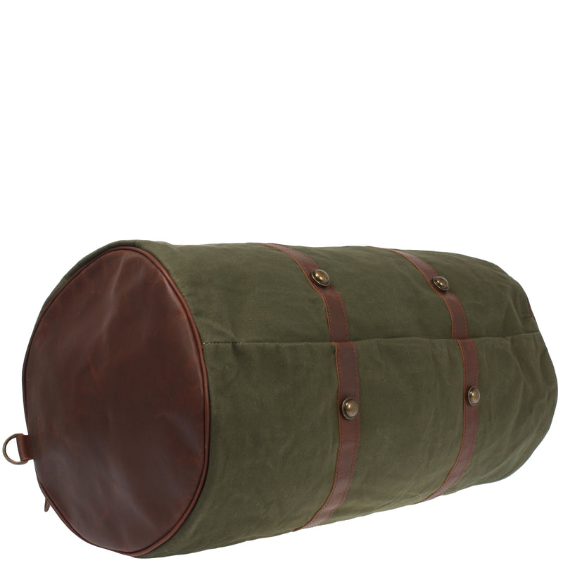 Leconi Großer Weekender Reisetasche Sporttasche Leder Canvas Grün LE2026