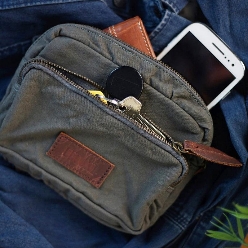 Leconi Gürteltasche Bauchtasche Canvas Rindsleder Grau LE3037