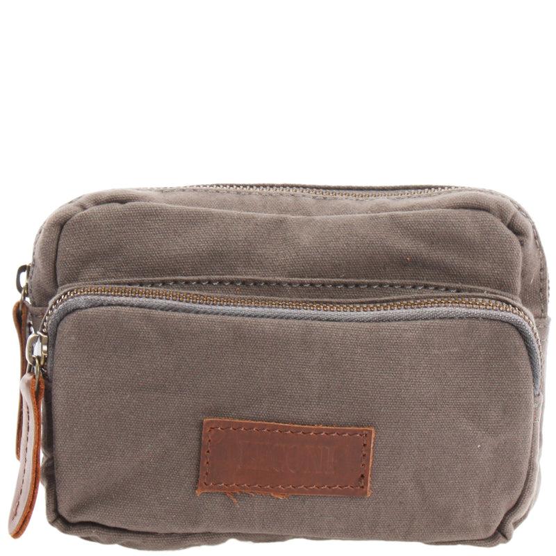 Leconi Gürteltasche Bauchtasche Canvas Rindsleder grau LE3037