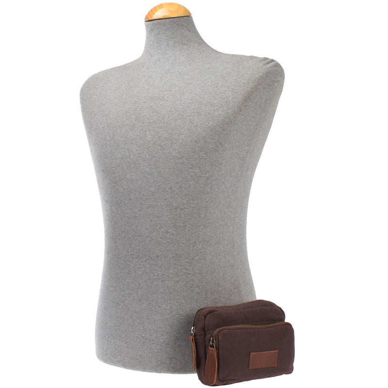 Leconi Gürteltasche Bauchtasche Canvas Rindsleder Mokka LE3037