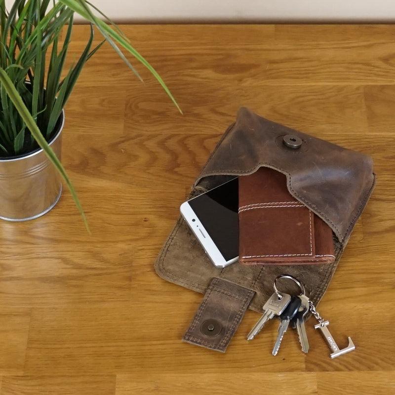 Leconi Gürteltasche Bauchtasche Hüfttasche Damen Herren Leder Schlamm LE9005