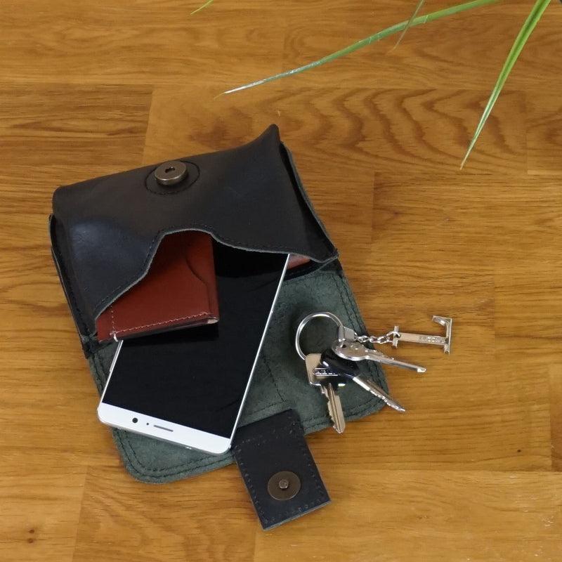 Leconi Gürteltasche Bauchtasche Hüfttasche Damen Herren Leder Schwarz LE9005