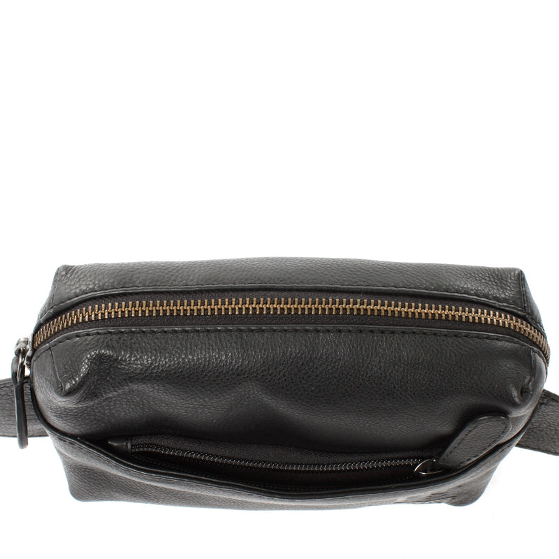 Leconi Gürteltasche Bauchtasche Hüfttasche Damen Herren Nappa Leder Schwarz LE9029