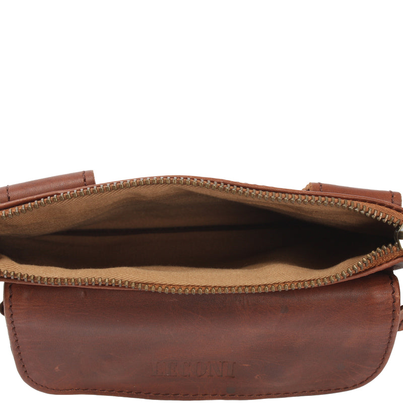 Leconi Gürteltasche Bauchtasche Hüfttasche Damen Herren Rindsleder Braun LE9019