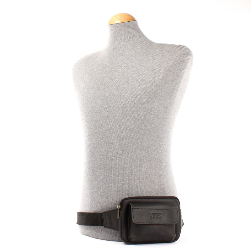Leconi Gürteltasche Bauchtasche Hüfttasche Festivaltasche Büffelleder Schwarz LE9015