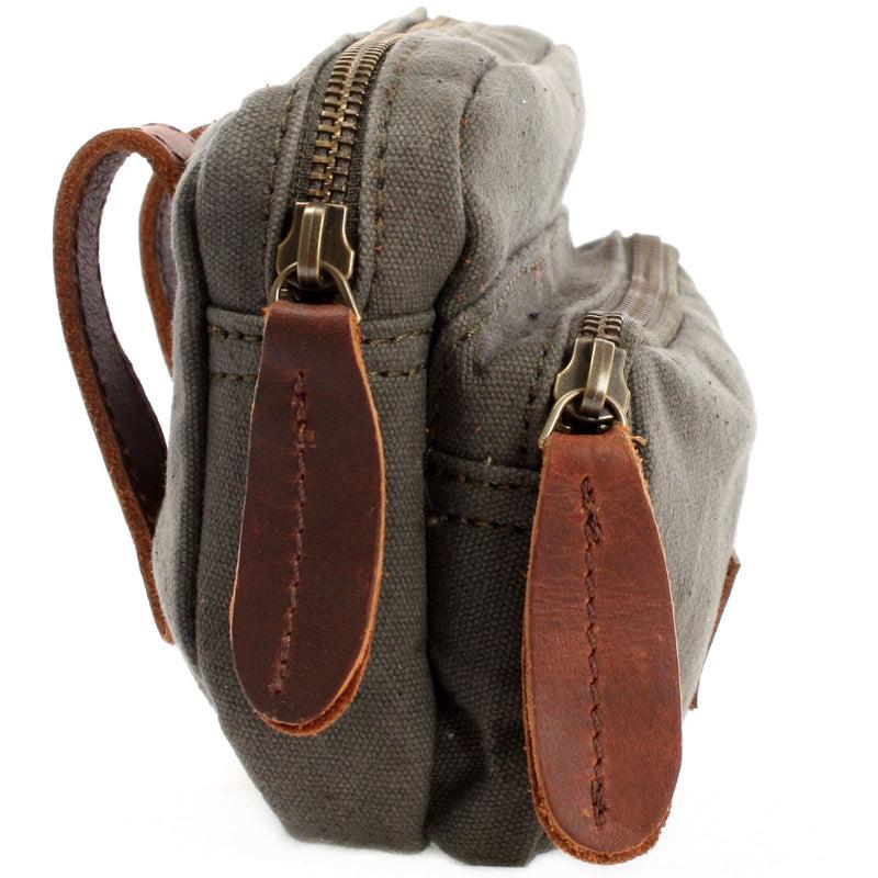 Leconi Gürteltasche Bauchtasche Hüfttasche Leder Canvas Grün LE3037