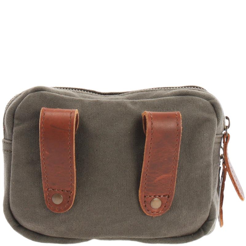Leconi Gürteltasche Bauchtasche Hüfttasche Leder Canvas Grün LE3037