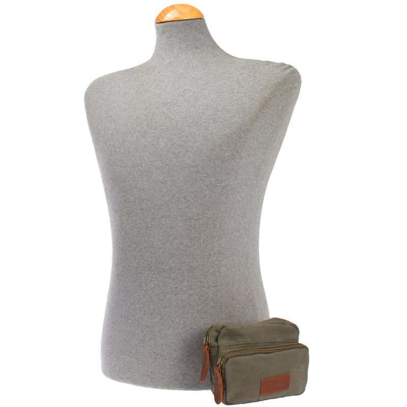 Leconi Gürteltasche Bauchtasche Hüfttasche Leder Canvas Grün LE3037