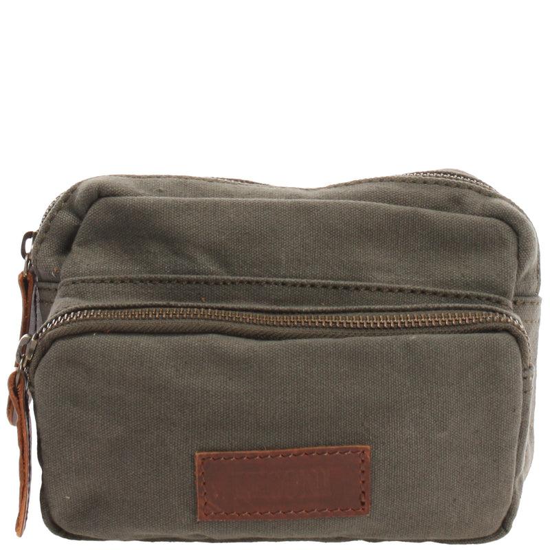 Leconi Gürteltasche Bauchtasche Hüfttasche Leder Canvas grün LE3037
