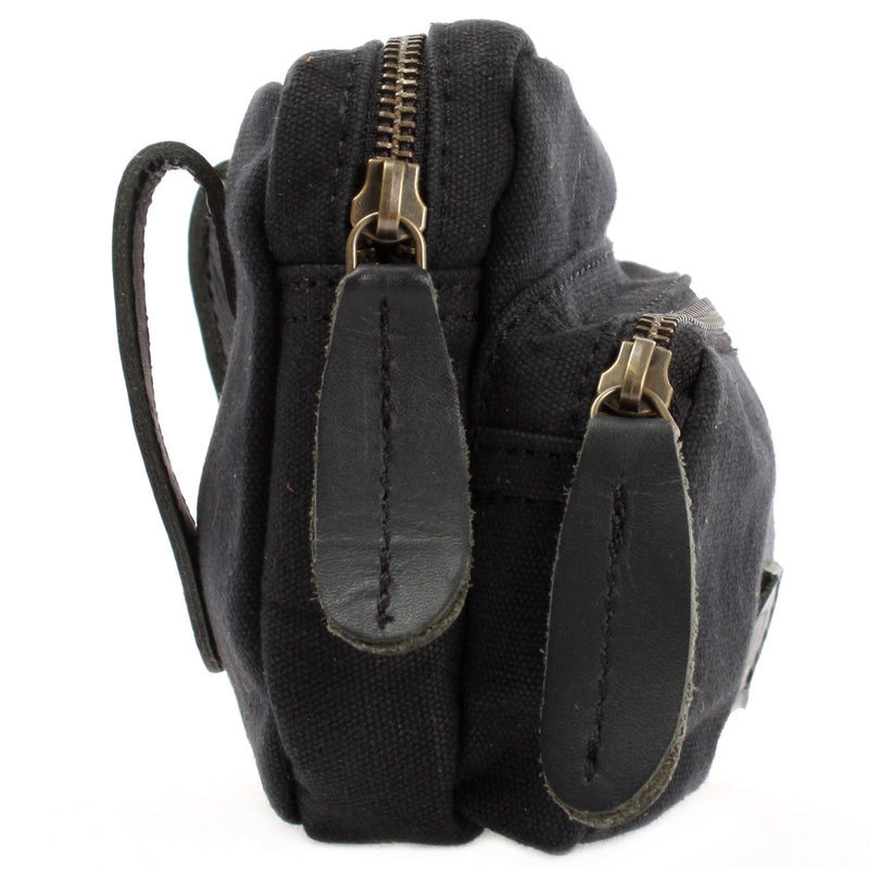 Leconi Gürteltasche Bauchtasche Hüfttasche Leder Canvas Schwarz LE3037