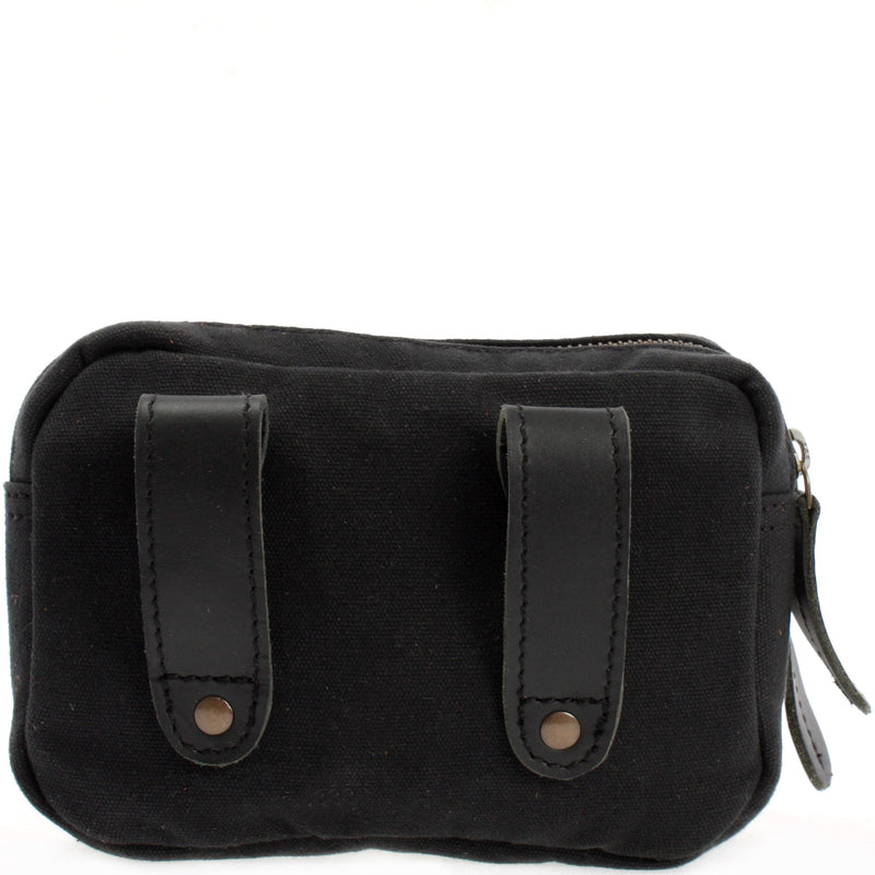 Leconi Gürteltasche Bauchtasche Hüfttasche Leder Canvas Schwarz LE3037
