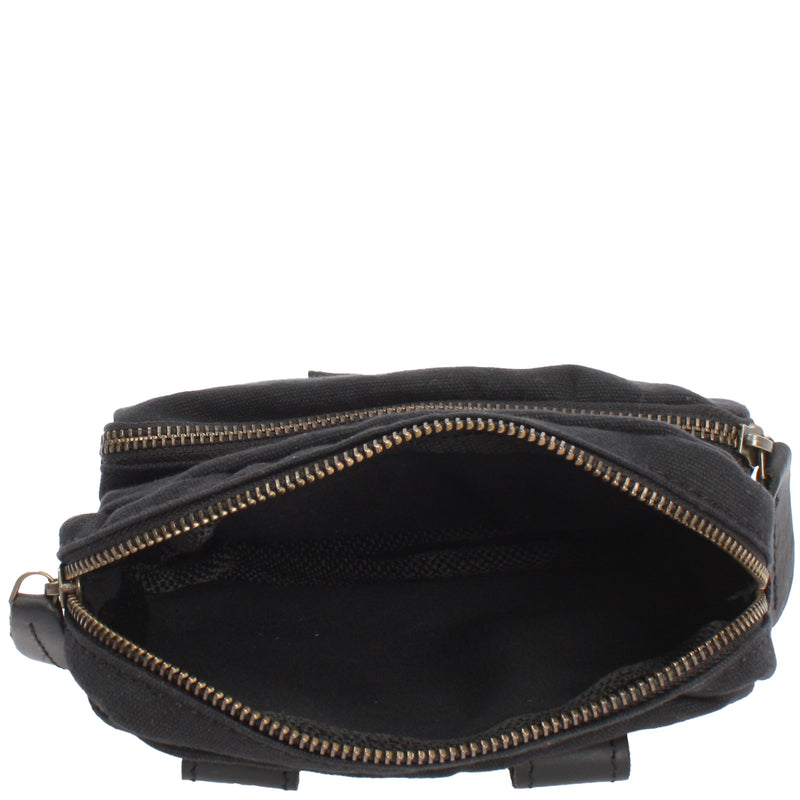 Leconi Gürteltasche Bauchtasche Hüfttasche Leder Canvas Schwarz LE3037