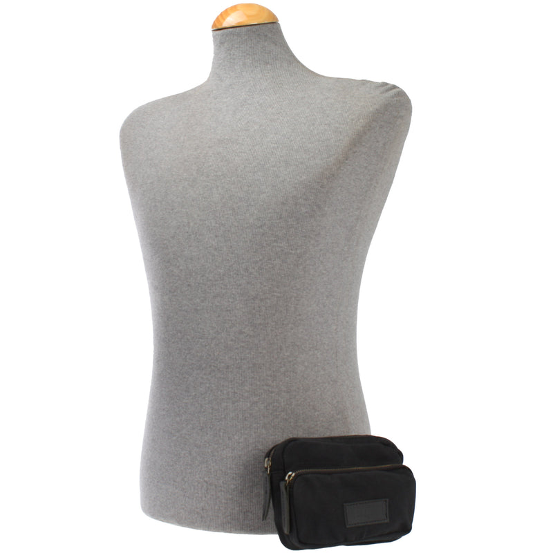 Leconi Gürteltasche Bauchtasche Hüfttasche Leder Canvas Schwarz LE3037