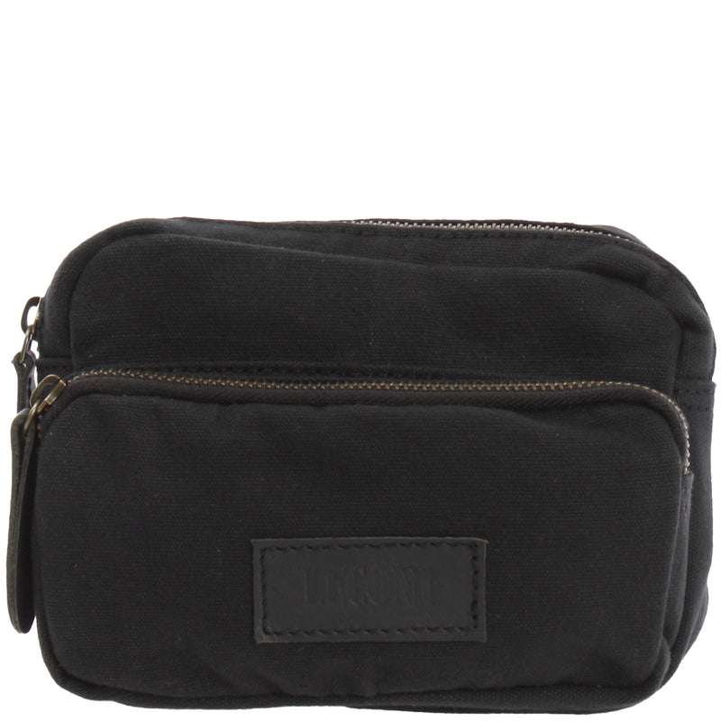 Leconi Gürteltasche Bauchtasche Hüfttasche Leder Canvas schwarz LE3037
