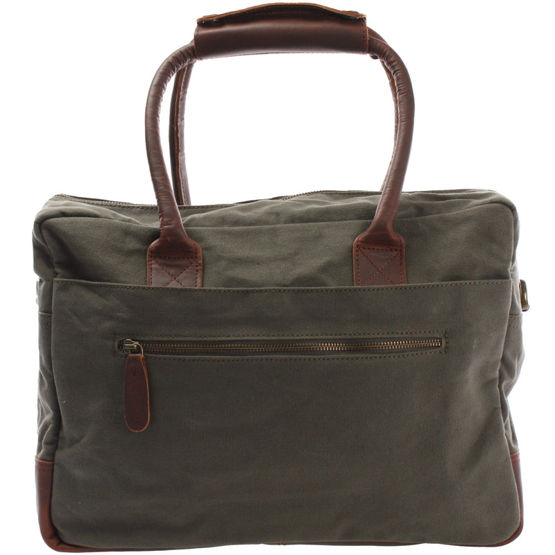Leconi Handgepäck Arbeitstasche Damen Herren Leder Canvas Grün LE2007
