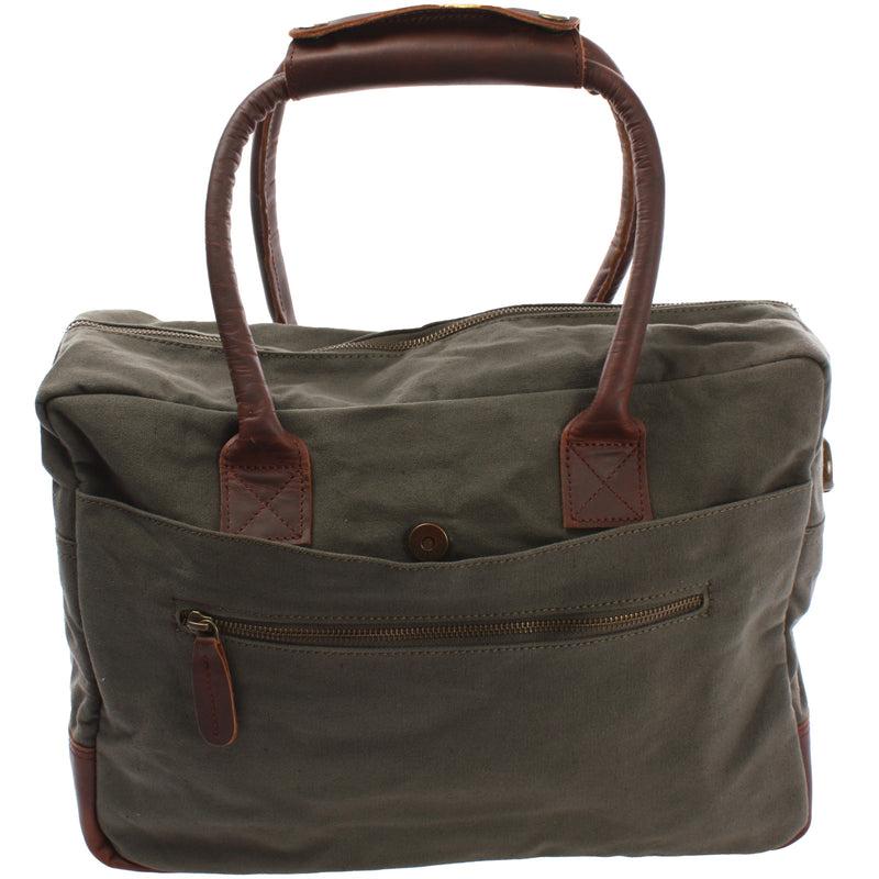 Leconi Handgepäck Arbeitstasche Damen Herren Leder Canvas Grün LE2007