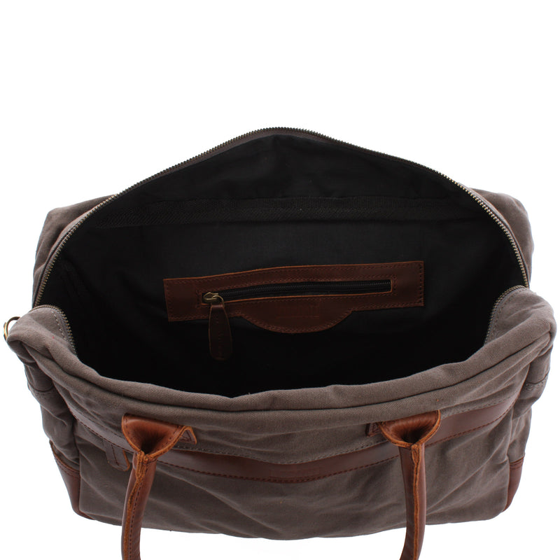 Leconi Handgepäck Arbeitstasche Damen Herren Leder Canvas Grau LE2007