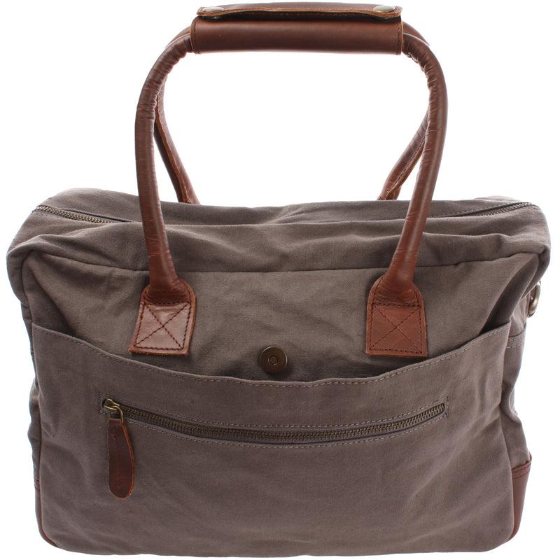 Leconi Handgepäck Arbeitstasche Damen Herren Leder Canvas Grau LE2007