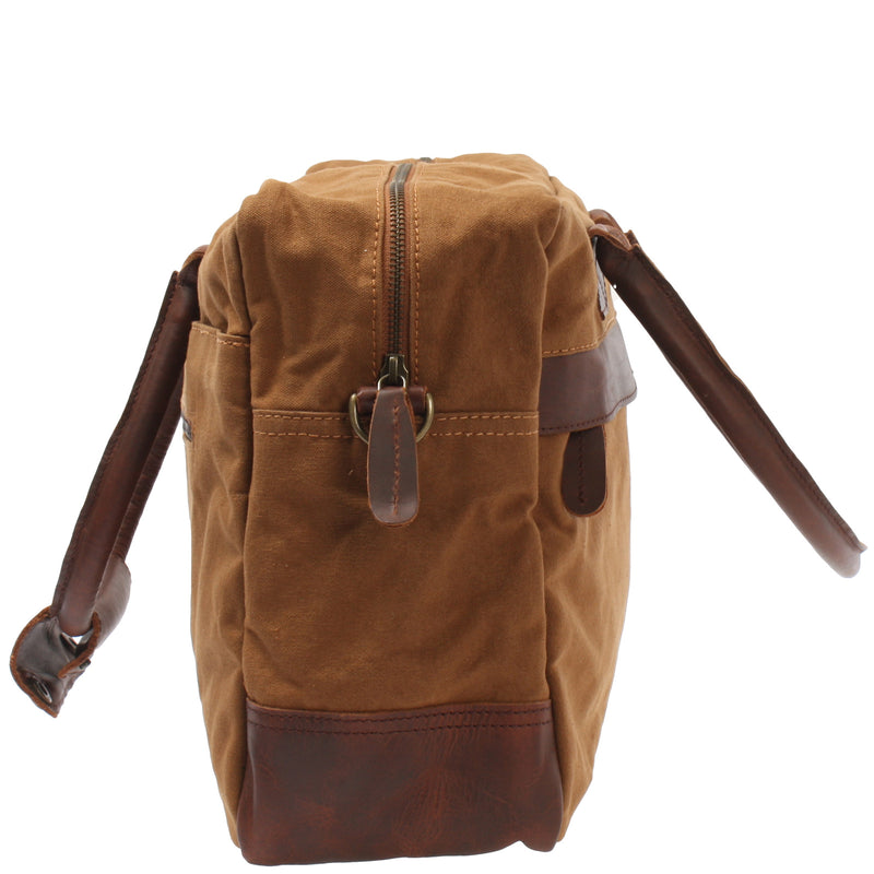 Leconi Handgepäck Arbeitstasche Damen Herren Leder Canvas Cognac LE2007