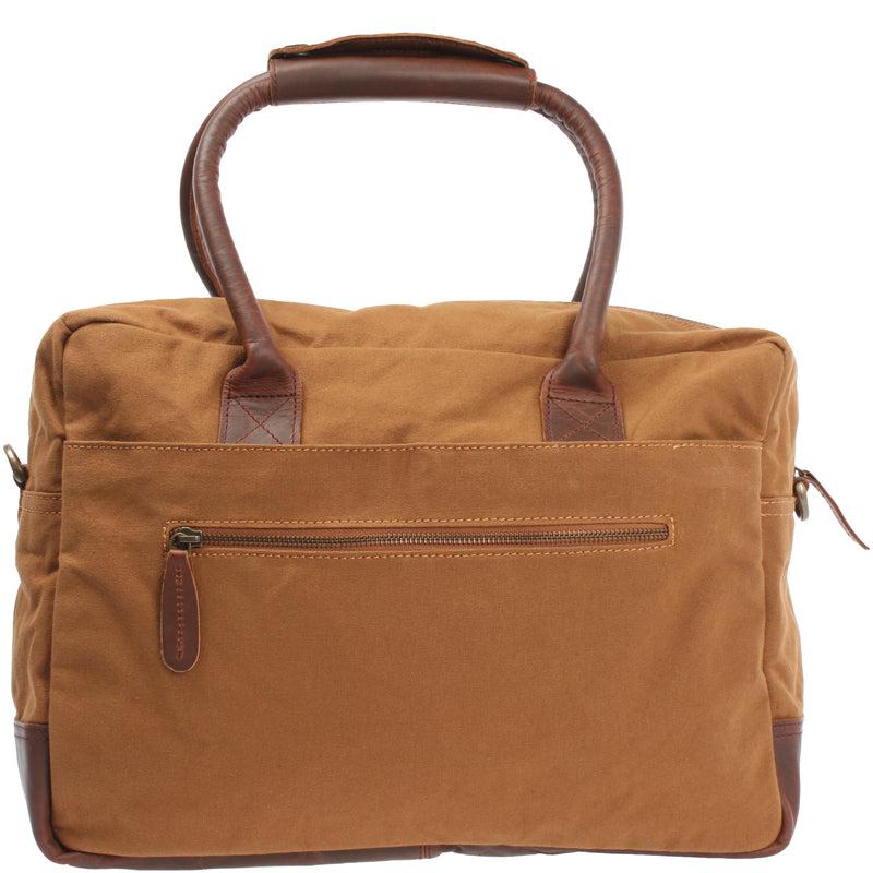 Leconi Handgepäck Arbeitstasche Damen Herren Leder Canvas Cognac LE2007