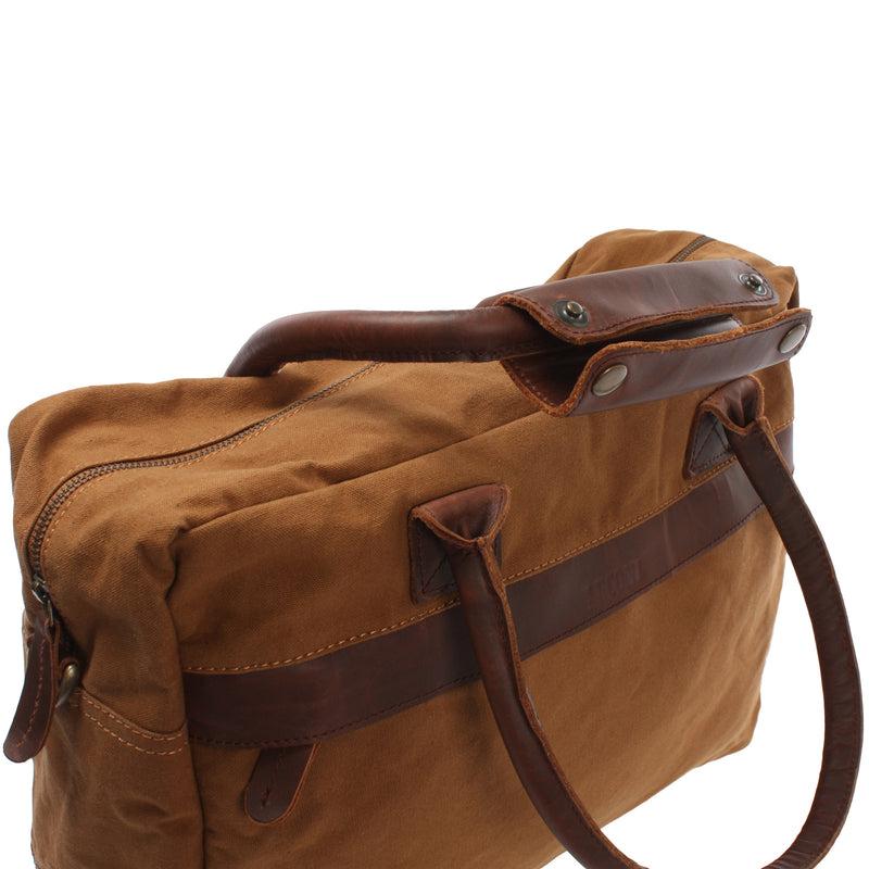 Leconi Handgepäck Arbeitstasche Damen Herren Leder Canvas Cognac LE2007