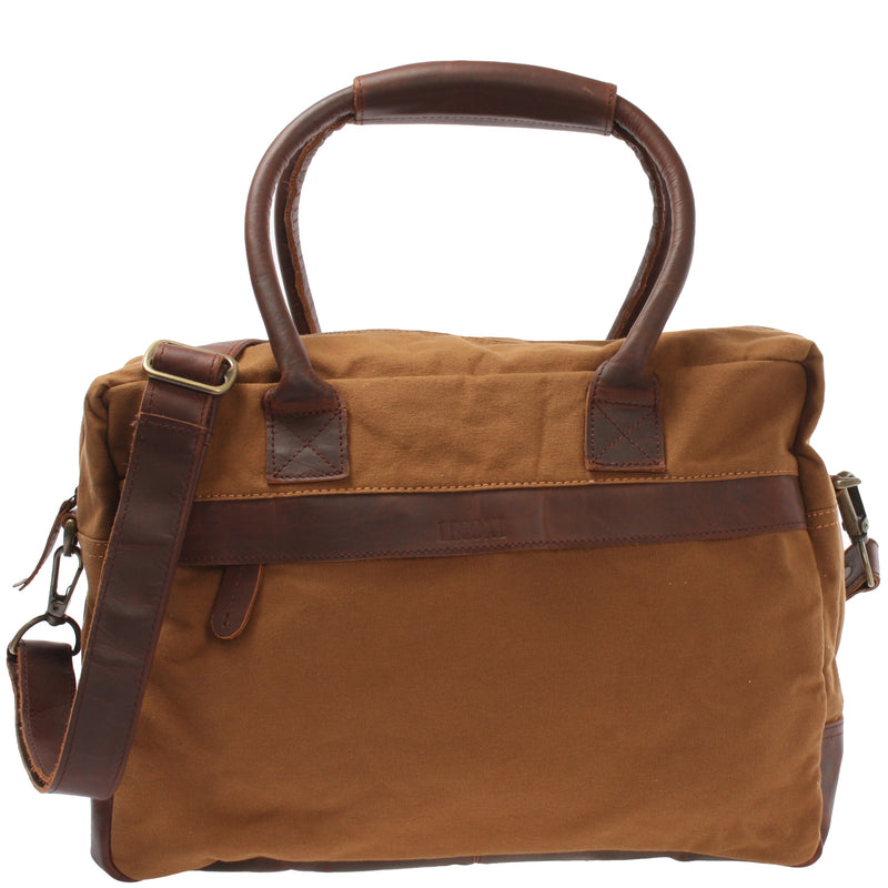 Leconi Handgepäck Arbeitstasche Damen Herren Leder Canvas cognac LE2007
