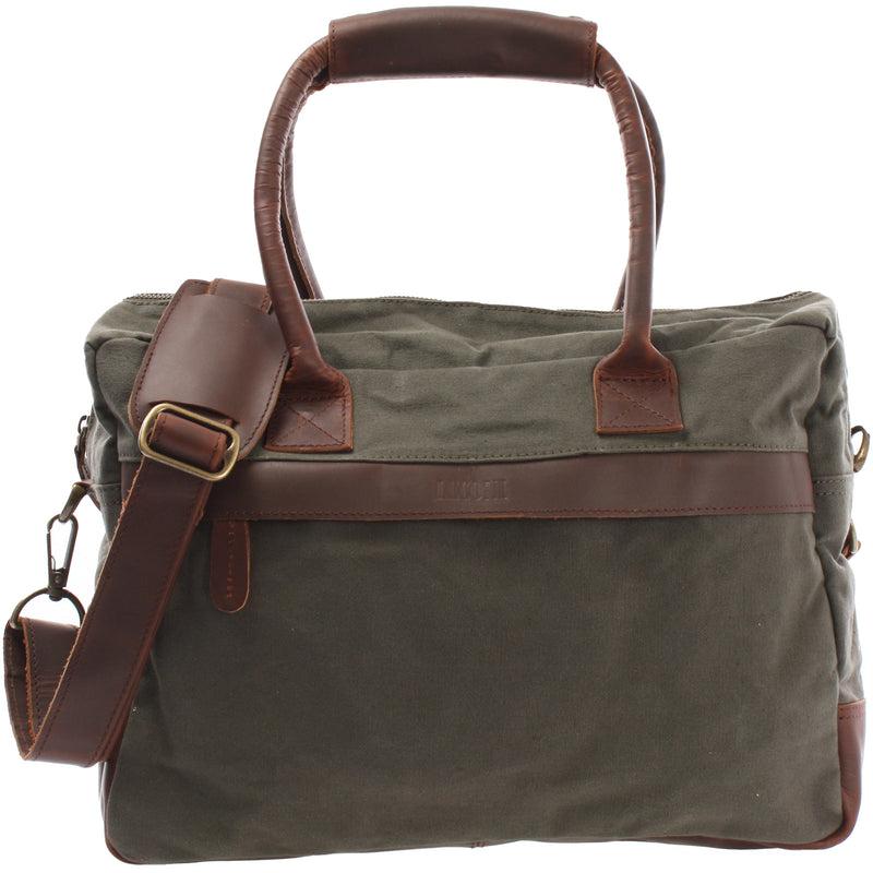 Leconi Handgepäck Arbeitstasche Damen Herren Leder Canvas grün LE2007