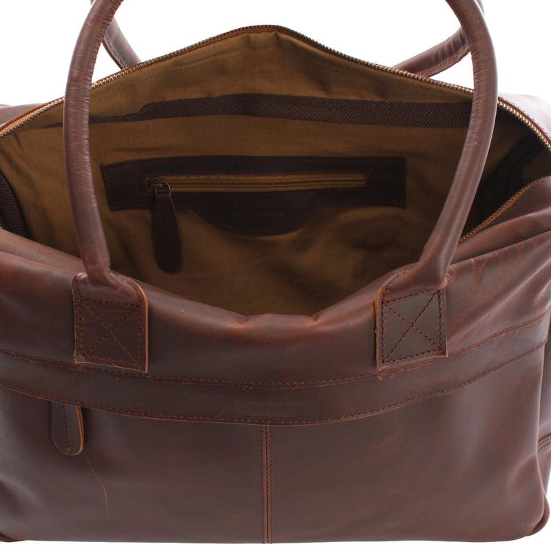 Leconi Handgepäck Arbeitstasche Ledertasche Damen Herren Leder Braun LE2007