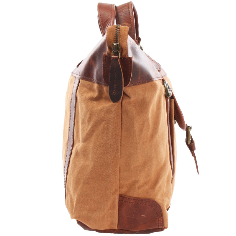 Leconi Henkeltasche Damentasche Canvas Leder Cognac LE0043