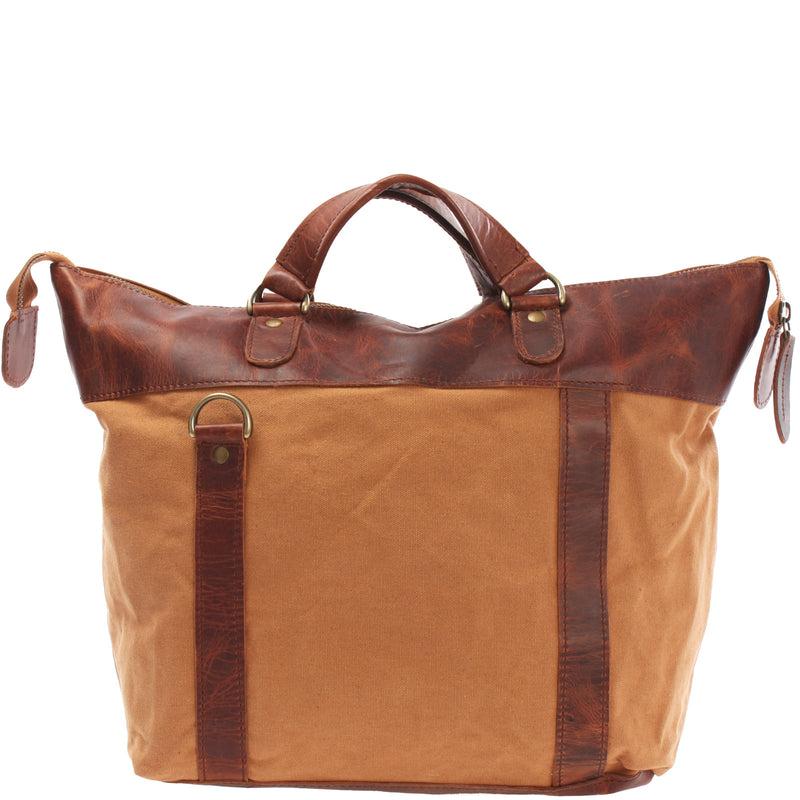Leconi Henkeltasche Damentasche Canvas Leder Cognac LE0043