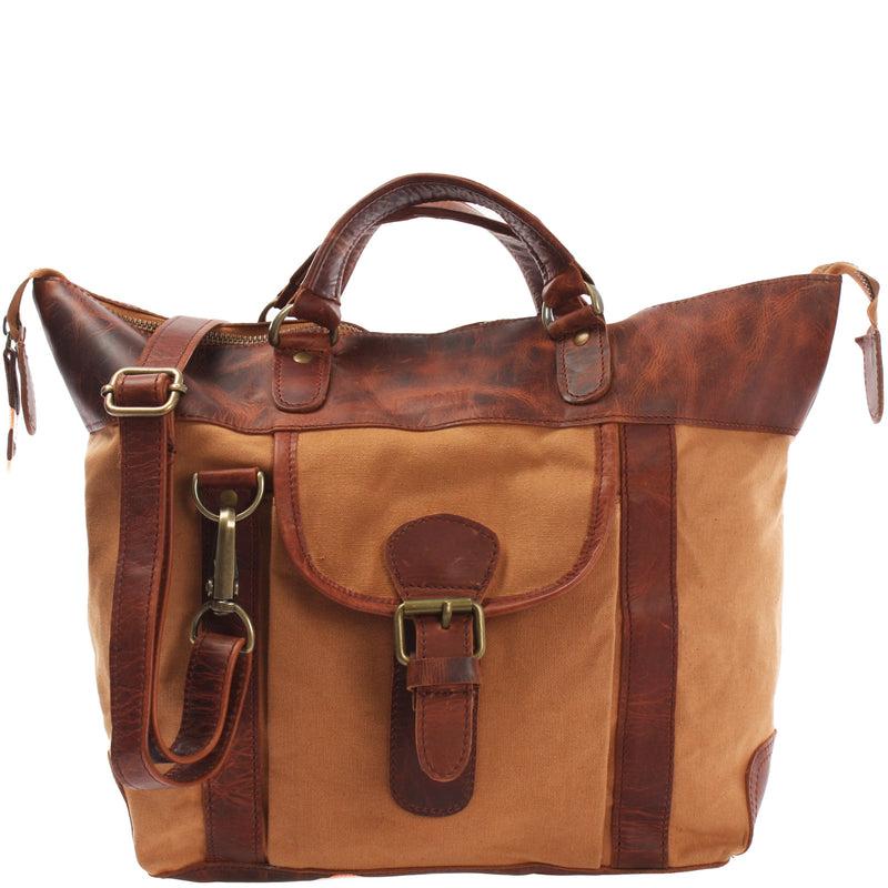 Leconi Henkeltasche Damentasche Canvas Leder cognac LE0043 Leconi Henkeltasche Damentasche Canvas Leder cognac LE0043