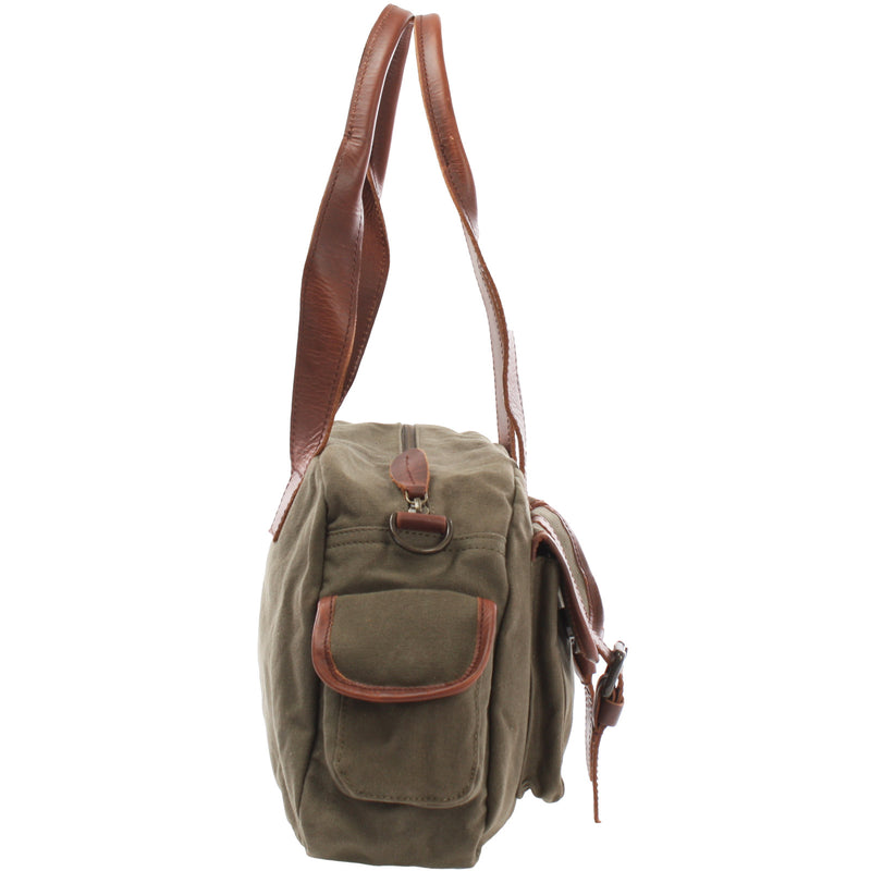 Leconi Henkeltasche Damentasche Canvas Leder Grün LE0042
