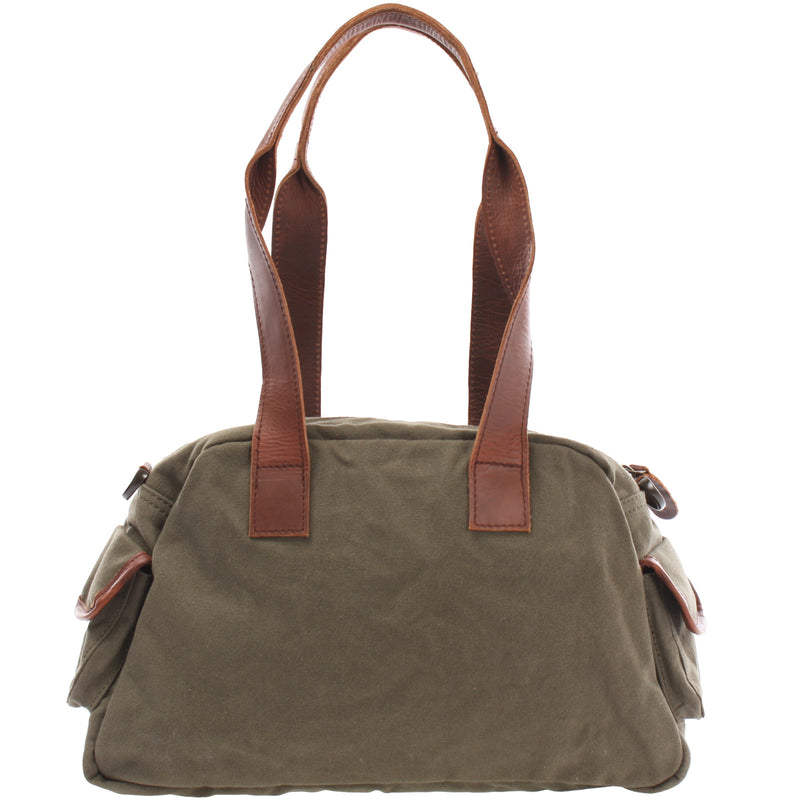 Leconi Henkeltasche Damentasche Canvas Leder Grün LE0042