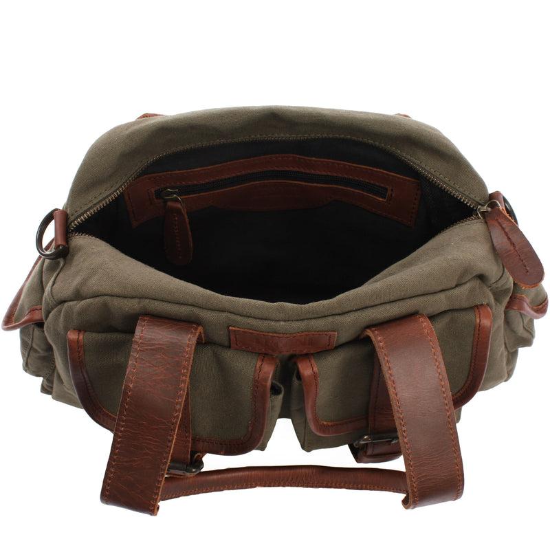 Leconi Henkeltasche Damentasche Canvas Leder Grün LE0042