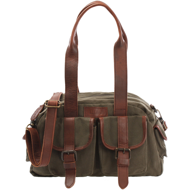 Leconi Henkeltasche Damentasche Canvas Leder grün LE0042 Leconi Henkeltasche Damentasche Canvas Leder grün LE0042